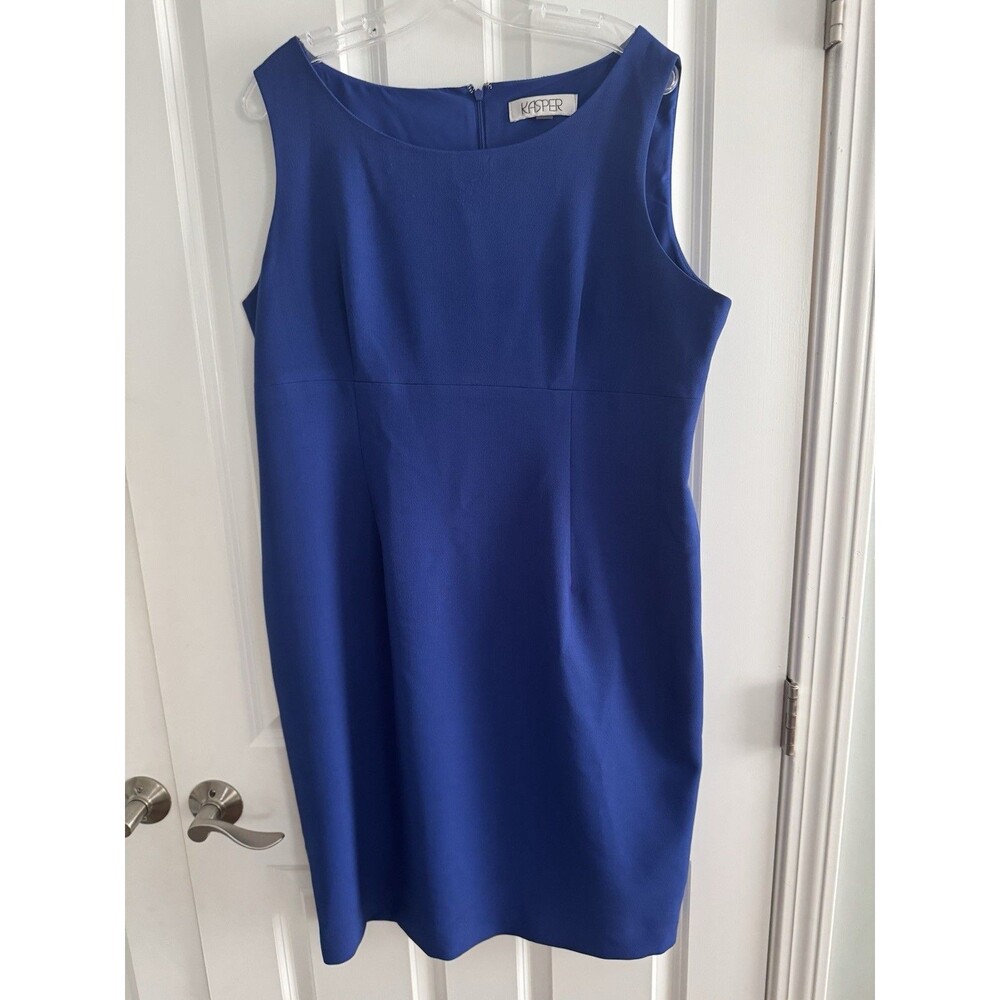 Kasper Women's MER Blue Sheath Dress Sleeveless Scoop Neck Knee Zip Suze 16? 16w